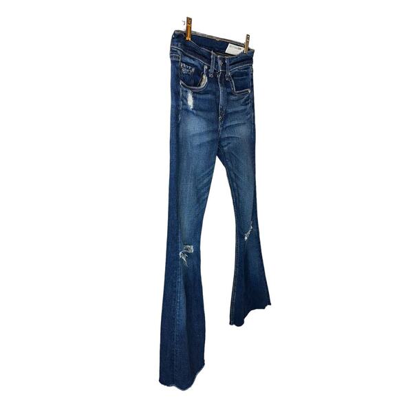 Rag & Bone 10 Inch Flare High Rise Distressed Denim Jeans Mabel Blue Size 24 - Picture 3 of 10